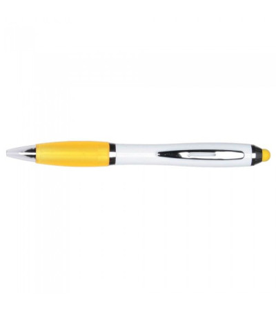 Ручка-стилус исполнена в белом корпусе с хромированными элементами 391634 под нанесение