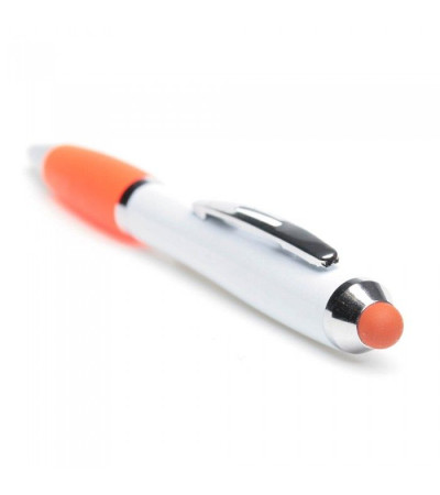 Ручка-стилус исполнена в белом корпусе с хромированными элементами 391634 под нанесение