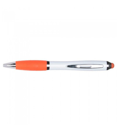 Ручка-стилус исполнена в белом корпусе с хромированными элементами 391634 под нанесение