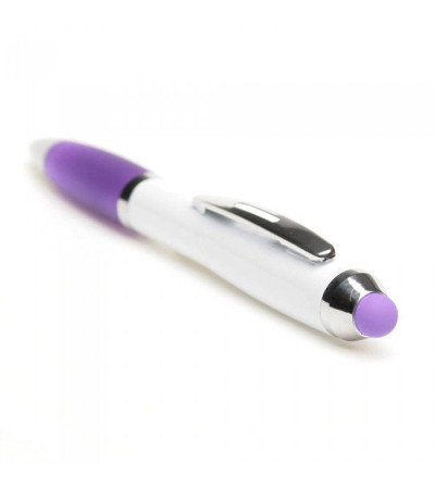 Ручка-стилус исполнена в белом корпусе с хромированными элементами 391634 под нанесение