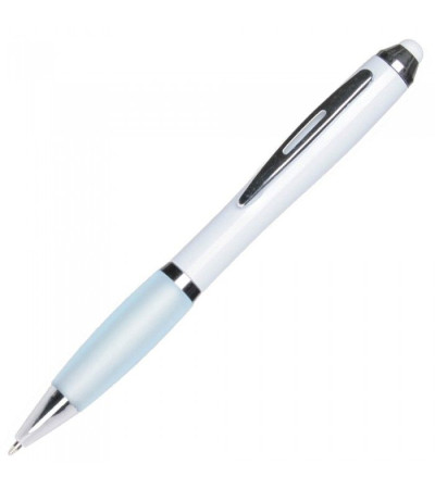 Ручка-стилус исполнена в белом корпусе с хромированными элементами 391634 под нанесение