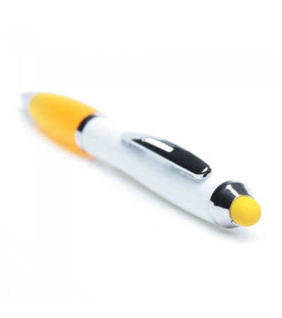 Ручка-стилус исполнена в белом корпусе с хромированными элементами 391634 под нанесение