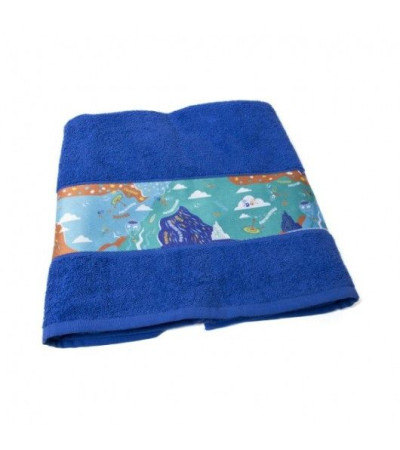 Синие полотенце с белым бордюром