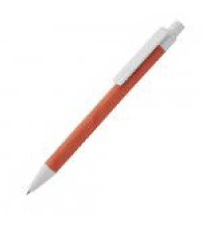 Ручка под названием Ecolour из переработанного цветного картонная с белыми пластиковыми элементами 731650 под логотип