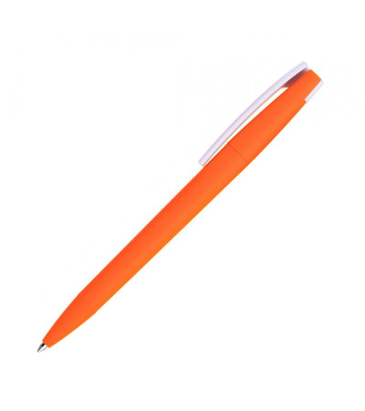 Ручка под моделью Lima в цветном корпусе из Soft touch покрытия с белым клипом под нанесение 