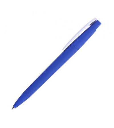 Ручка под моделью Lima в цветном корпусе из Soft touch покрытия с белым клипом под нанесение 