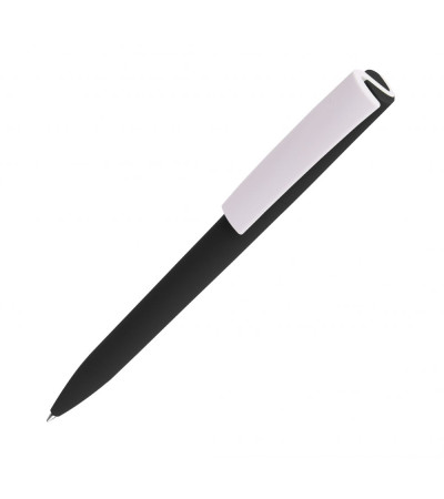 Ручка под моделью Lima в цветном корпусе из Soft touch покрытия с белым клипом под нанесение 