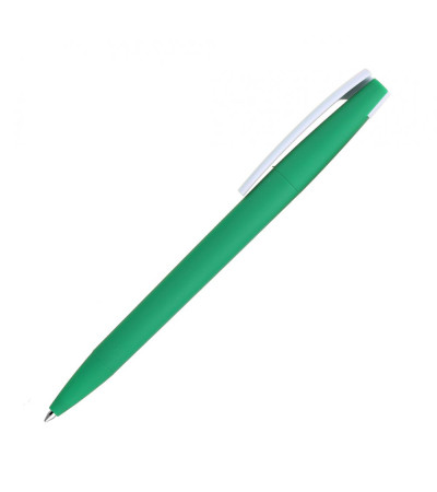 Ручка под моделью Lima в цветном корпусе из Soft touch покрытия с белым клипом под нанесение 