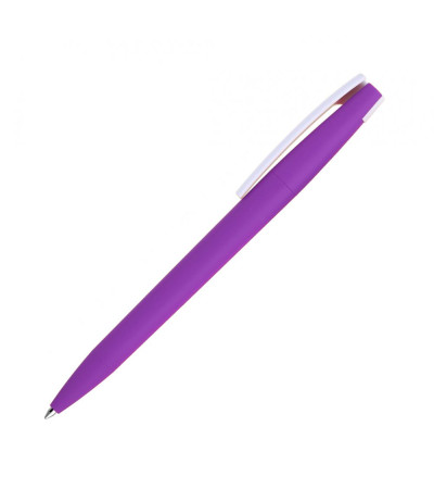 Ручка под моделью Lima в цветном корпусе из Soft touch покрытия с белым клипом под нанесение 