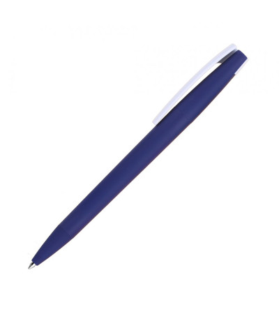 Ручка под моделью Lima в цветном корпусе из Soft touch покрытия с белым клипом под нанесение 