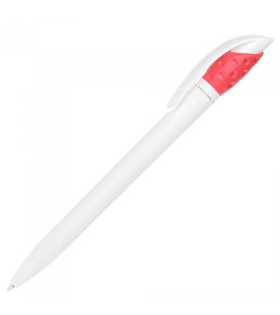 Эко ручка Golff Green из разлагаемого био материала в белом корпусе и цветном клипе под логотип