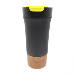Термо-кружка металлическая, вакуумная с пробковым дном, пластиковой крышечкой и цветным клапаном, 475 мл