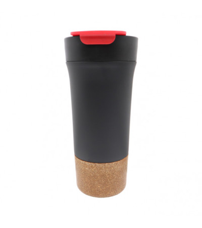 Термо-кружка металлическая, вакуумная с пробковым дном, пластиковой крышечкой и цветным клапаном, 475 мл