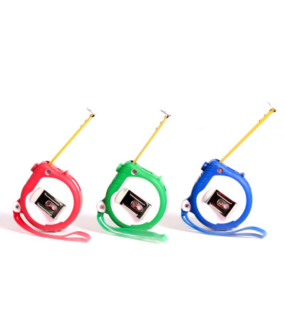 Рулетка з назвою TAPE 200 довжиною 3 метри в гумовому, кольоровому корпусі з двома фіксаторами під друк