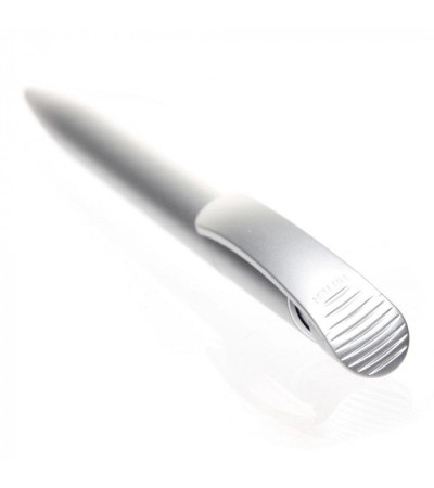 Серебристая ручка, с названием Clear Silver, в пластиковом корпусе, под тампо-печать