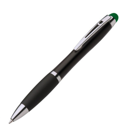 Уникальная ручка с подсветкой логотипа и стилусом, в черном корпусе, под лазерную гравировку