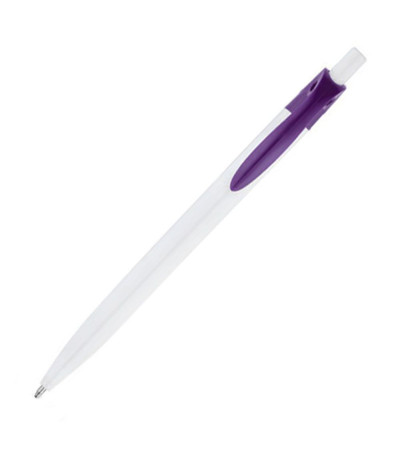 Ручка пластиковая в белом корпусе с цветным клипом 391498 под логотип
