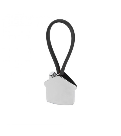 Брелок металевий у формі будиночка на силіконовому шнурку для ключів Bolky під гравіювання