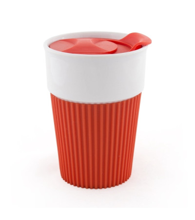 AFINA , Керамічне горнятко з силіконом і пластиковою кришкою, 400 мл