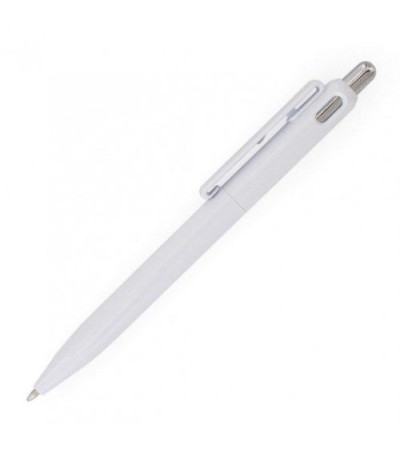 Ручка пластиковая DORA с серебряной кнопкой NEW 110120 под печать логотипа