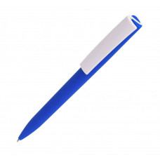 Ручка под моделью Lima в цветном корпусе из Soft touch покрытия с белым клипом под нанесение 