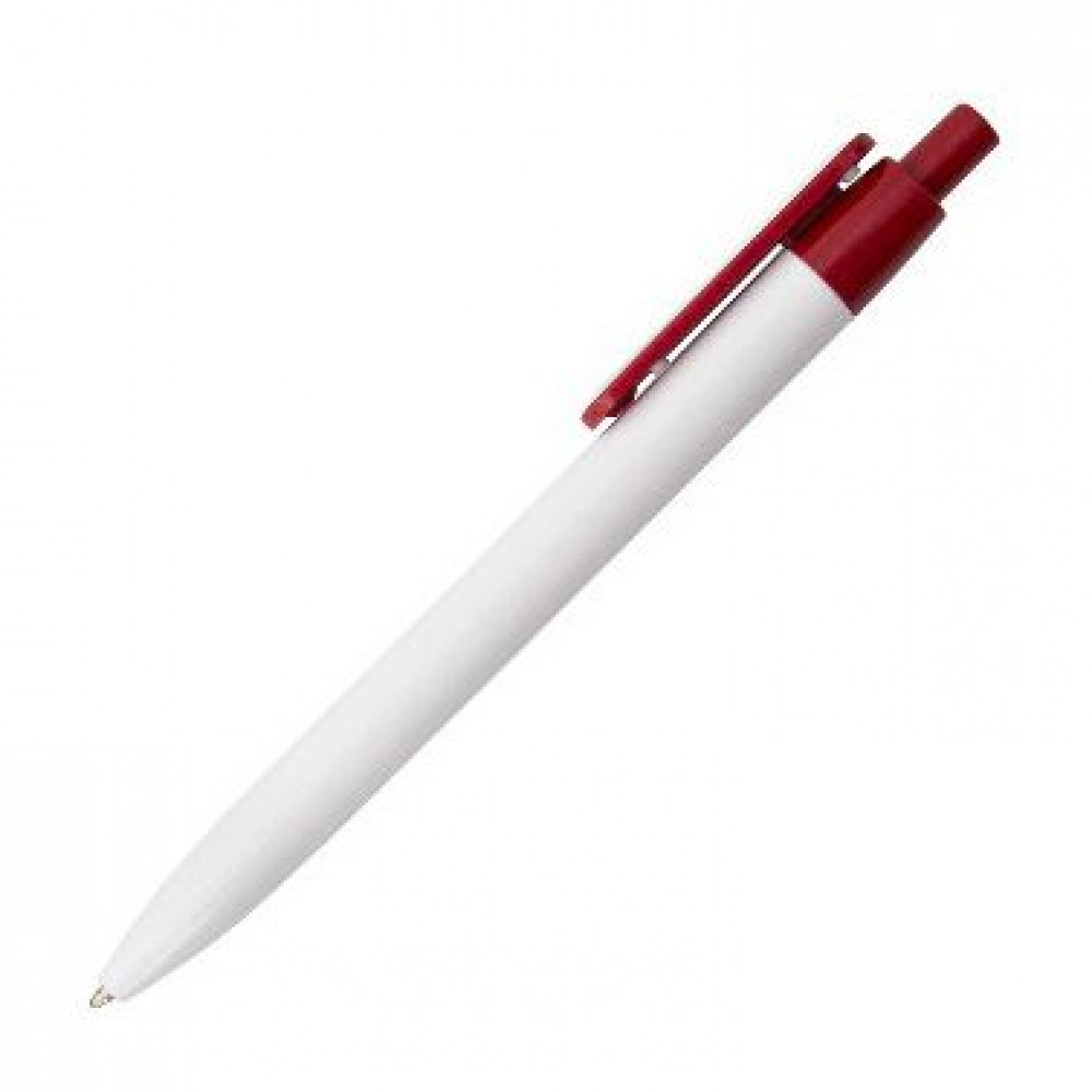 Купити Ручка пластикова JUNA в білому корпусі і кольоровим кліпом 110170 під друк 110170011  в Київі по самій низкий цені  на складі silcom.com.ua