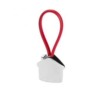 Брелок металлический в форме домика на силиконовом шнурке для ключей Bolky под гравировку