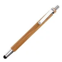 Ручка из бамбука, с названием Bamboo с металлическими деталями и стилусом на конце, под печать